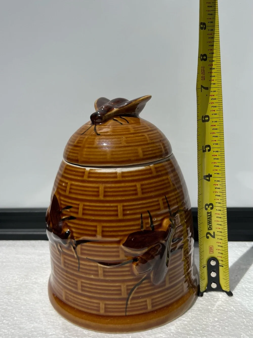 Vintage Bee Hive Honey Pot Jar Large Brown Ceramic with Lid Farmhouse Decor